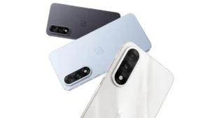 OnePlus Nord 5 in Dry Ice, Marble Sands, and Phantom Grey color variants